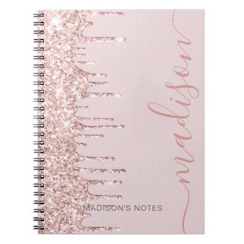 Modern Rose Gold Glitter Drips Monogram Script  Notebook