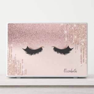 Modern Rose Gold Glitter Drips Ombre Faux Lashes HP Laptop Skin