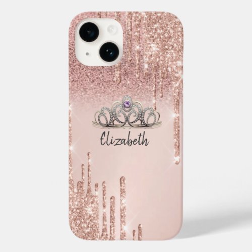 Modern Rose Gold Glitter Drips Ombre Tiara Case_Mate iPhone 14 Case
