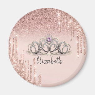 Modern Rose Gold Glitter Drips Ombre Tiara Cerami Magnet