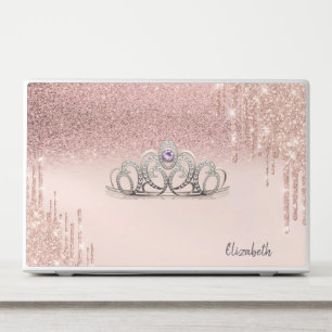 Modern Rose Gold Glitter Drips Ombre Tiara HP Laptop Skin