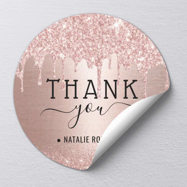 Modern Rose Gold Glitter Drips Thank You Classic Round Sticker Zazzle 3552