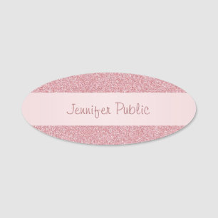 Modern Rose Gold Glitter Elegant Hand Script Name Tag