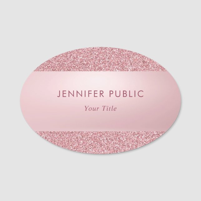 Modern Rose Gold Glitter Elegant Trendy Classy Name Tag (Front)