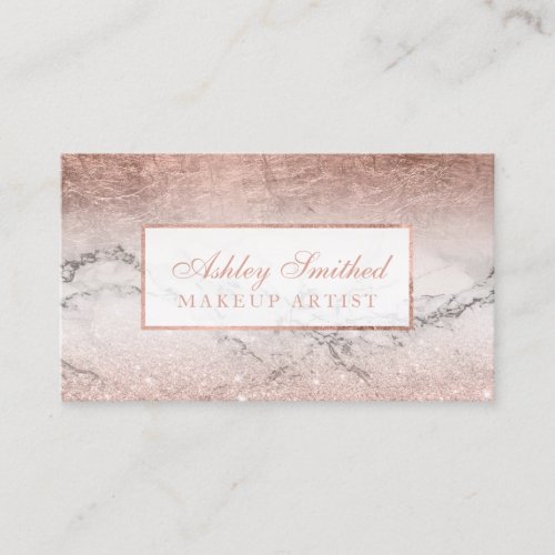 Modern rose gold glitter foil marble ombre makeup business card