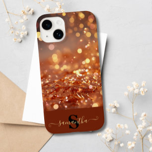 Modern Rose Gold Glitter Gemstones Monogrammed  Case-Mate iPhone 14 Case