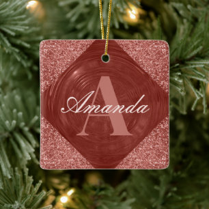 Modern Rose Gold Glitter Girly Monogram Ceramic Ornament