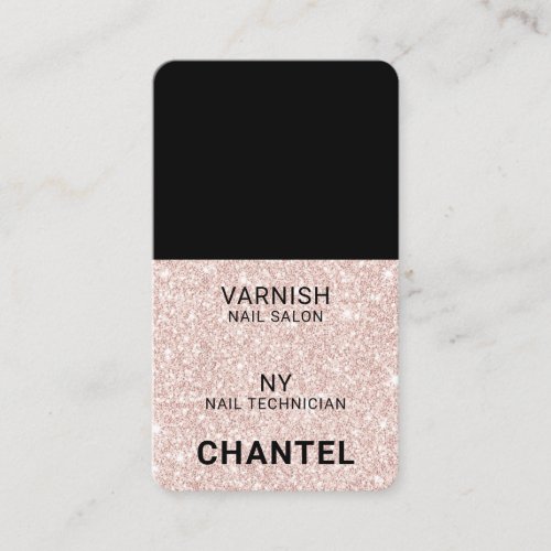 Modern rose gold glitter glam stylish nail polish business card