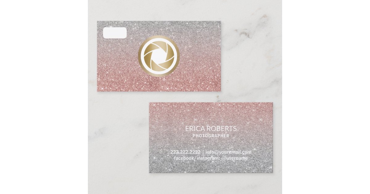 Modern Rose Gold Glitter Gold Camera Photography Business Card Zazzle Com