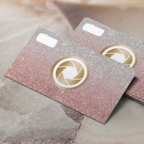 Modern Rose Gold Glitter Gold Camera Photography Business Card