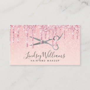 Modern rose gold glitter hair & makeup scissors  business card