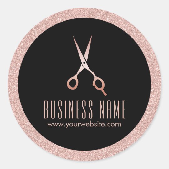 Modern Rose Gold Glitter Hair Salon Product Classic Round Sticker