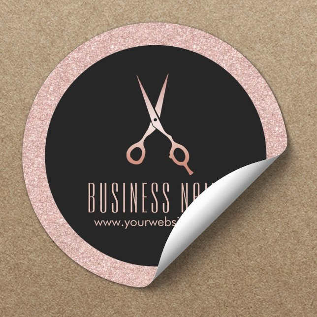 Modern Rose Gold Glitter Hair Salon Product Classic Round Sticker (Creator Uploaded)
