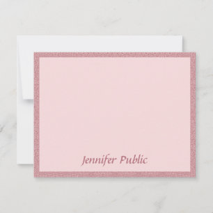 Modern Rose Gold Glitter Handwritten Script Chic Note Card