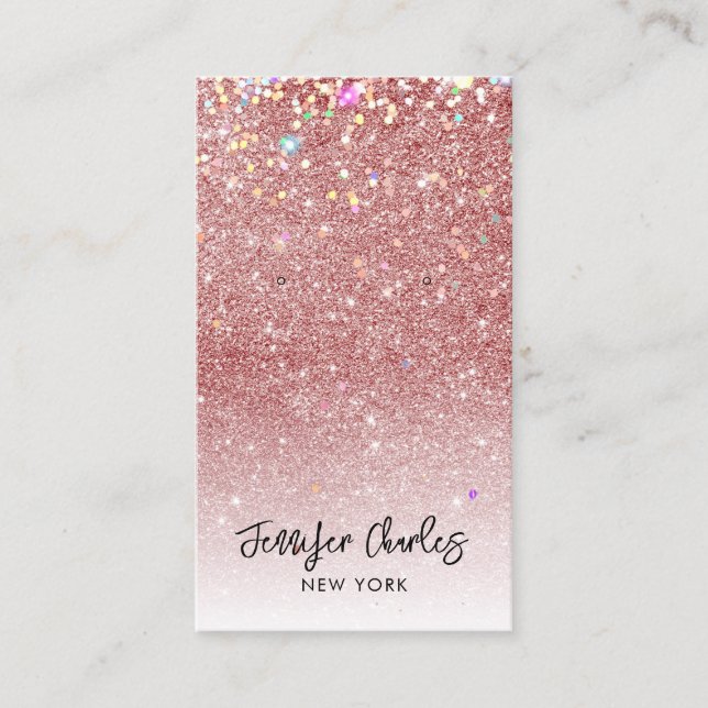 Modern rose gold glitter jewelry earring display business card (Front)