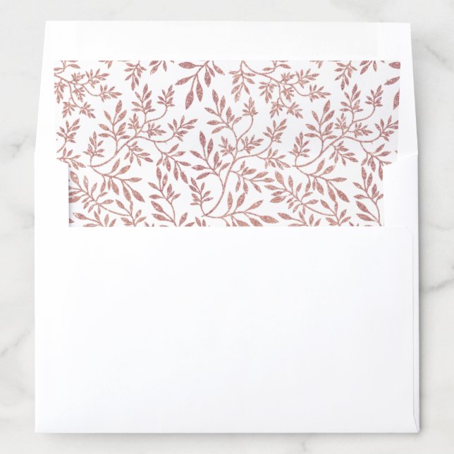 Modern rose gold glitter leaves pattern wedding envelope liner (In Envelope)