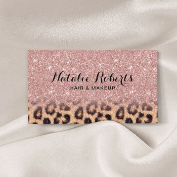 Modern Rose Gold Glitter Leopard Beauty Salon Business Card by cardfactory at Zazzle
