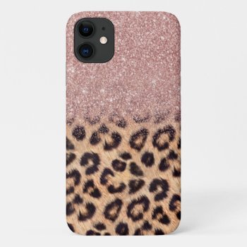 Modern Rose Gold Glitter Leopard Print Iphone 11 Case by caseplus at Zazzle