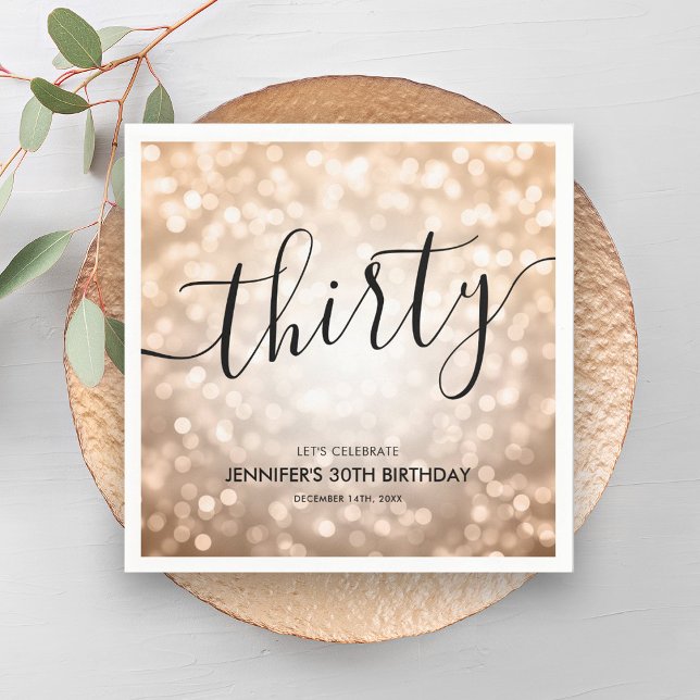 Modern Rose Gold Glitter Lights 30th Birthday  Napkins (Modern Rose Gold Glitter Lights 30th Birthday Napkins)