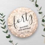 Modern Rose Gold Glitter Lights 40th Birthday  Classic Round Sticker<br><div class="desc">Elegant Glam Rose Gold Glitter Lights 40th Birthday Script template featuring glitter lights and modern typography script.</div>