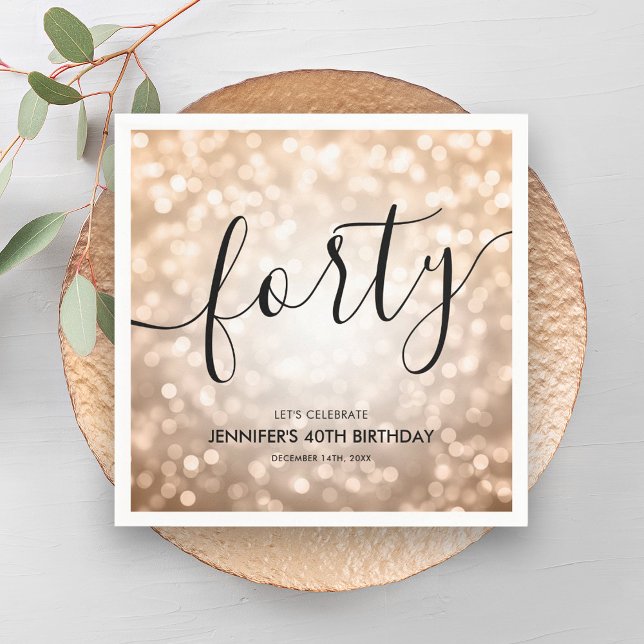 Modern Rose Gold Glitter Lights 40th Birthday  Napkins (Modern Rose Gold Glitter Lights 40th Birthday Napkins)