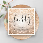 Modern Rose Gold Glitter Lights 40th Birthday  Napkins<br><div class="desc">Elegant Glam Rose Gold Glitter Lights 40th Birthday Script template featuring glitter lights and modern typography script.</div>