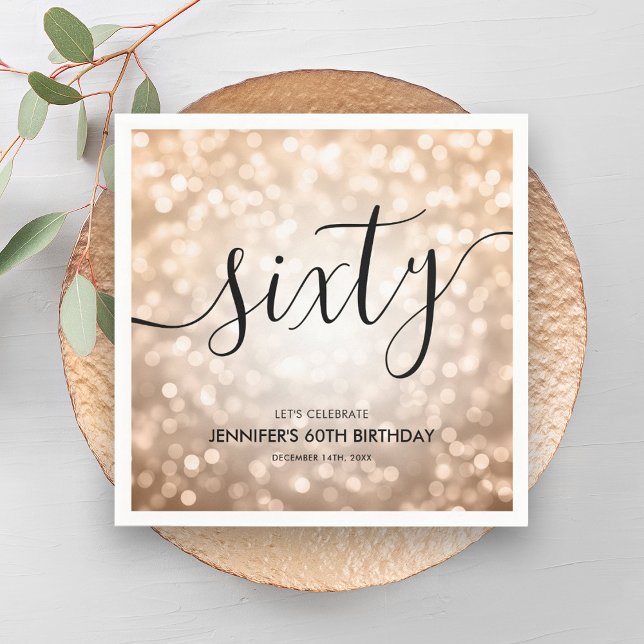 Modern Rose Gold Glitter Lights 60th Birthday  Napkins (Modern Rose Gold Glitter Lights 60th Birthday Napkins)