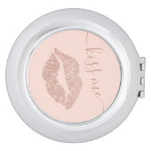 Modern rose gold glitter lips blush pink kiss me compact mirror (Side)