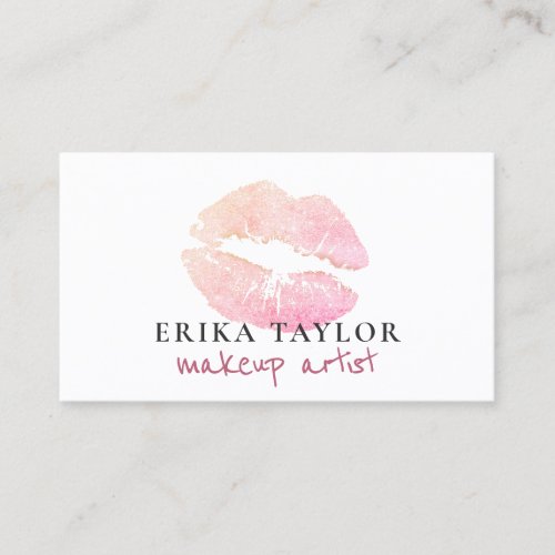 Modern rose gold glitter lips makeup artist  business card