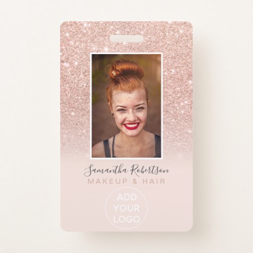 Modern rose gold glitter logo employee photo pass badge
