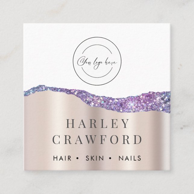 Modern Rose Gold Glitter Logo QR code  Square Business Card (Front)