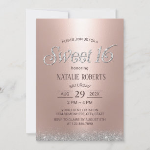 Modern Rose Gold Glitter Luxury Sweet 16 Birthday Invitation