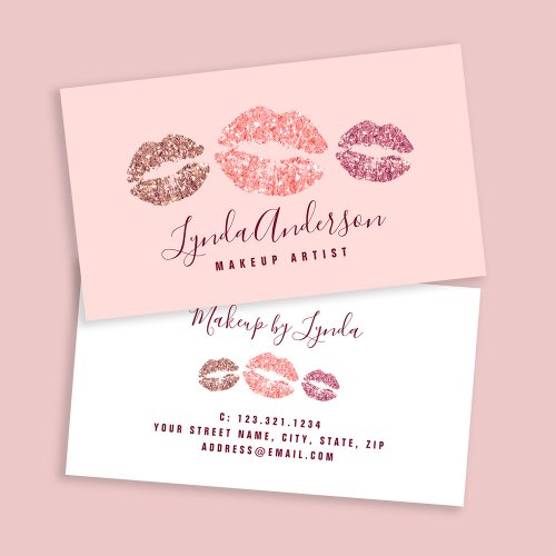 Modern rose gold glitter makeup artist business ca business card