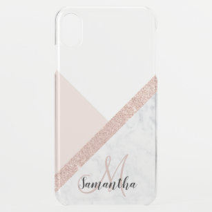 Modern rose gold glitter marble blush color block iPhone XS max case