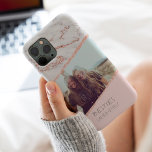 Modern rose gold glitter marble blush names photo iPhone 11 pro case<br><div class="desc">Modern rose gold glitter marble blush names photo with rose gold glitter sparkles geometric stripes,  editable pastel blush pink color block,  add your names and your photo. Perfect gift for her,  your bestie or sister.</div>