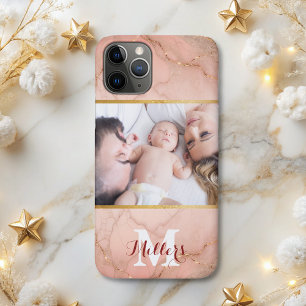 Modern rose gold glitter marble monogram photo iPhone 11 pro case