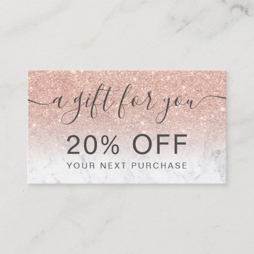 Modern rose gold glitter marble ombre professional discount card