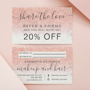 Modern rose gold glitter marble ombre professional referral card