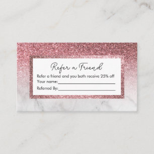 Modern rose gold glitter marble referral card