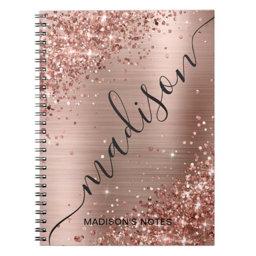 Modern Rose Gold Glitter Metallic Monogram Script  Notebook