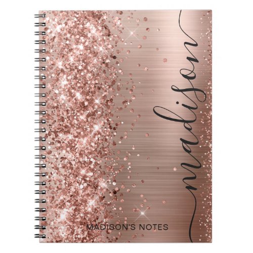 Modern Rose Gold Glitter Metallic Monogram Script  Notebook