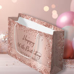 Modern Rose Gold Glitter Monogram 80th Birthday Large Gift Bag<br><div class="desc">Girly Glam Modern Rose Gold Glitter Foil Monogram Name 80th (or ANY AGE) Custom Personalized Gift Bag. This Girly Adult feminine Birhday party design featuring a "Happy Birthday" text in a stylish handwritten calligraphy script, Monogram Name and date and age on blush pink or rose gold faux brushed metallic foil...</div>