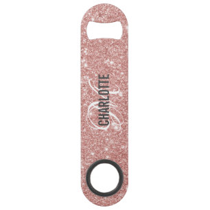 Modern rose gold glitter monogram name bar key