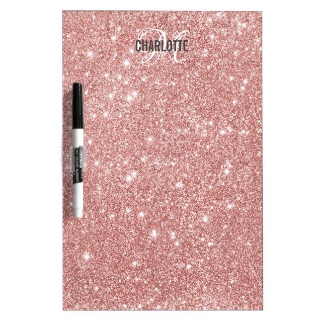 Modern rose gold glitter monogram name  dry erase board (Front)
