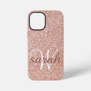 Modern Rose gold glitter monogrammed iPhone 12 Mini Case
