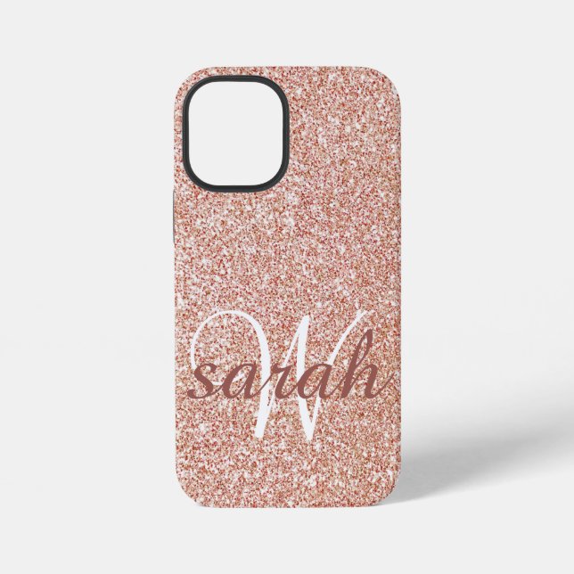 Modern Rose gold glitter monogrammed  iPhone Case (Back)