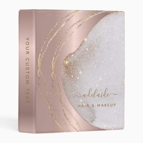 Modern Rose Gold Glitter Monogrammed Script Name Mini Binder