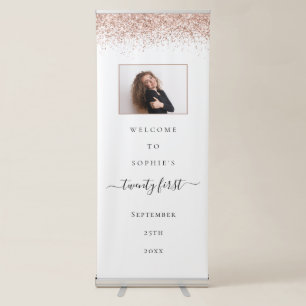 Modern Rose Gold Glitter Name Photo Welcome 21st Retractable Banner