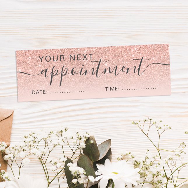 Modern rose gold glitter ombre blush appointment mini business card (Creator Uploaded)