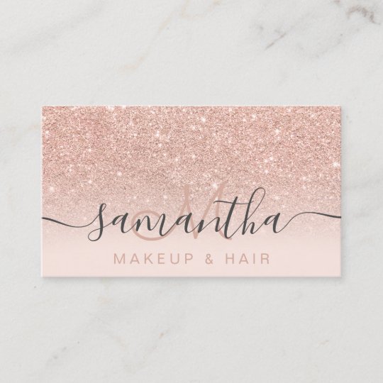 Modern Rose Gold Glitter Ombre Blush Makeup Hair 2 Business Card